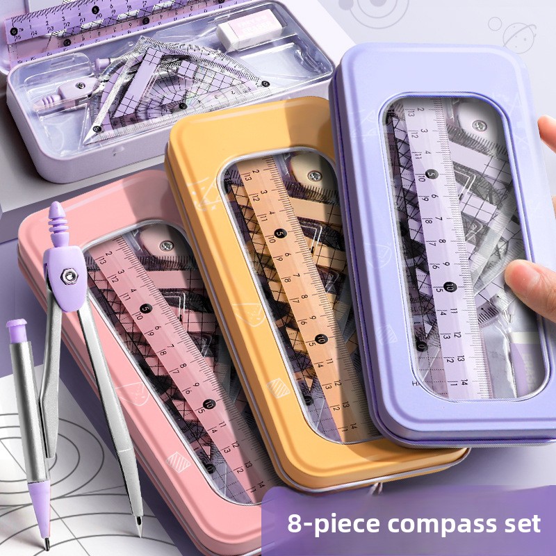 Math Geometry Set With Compass - Juego de geometría de 8 piezas
